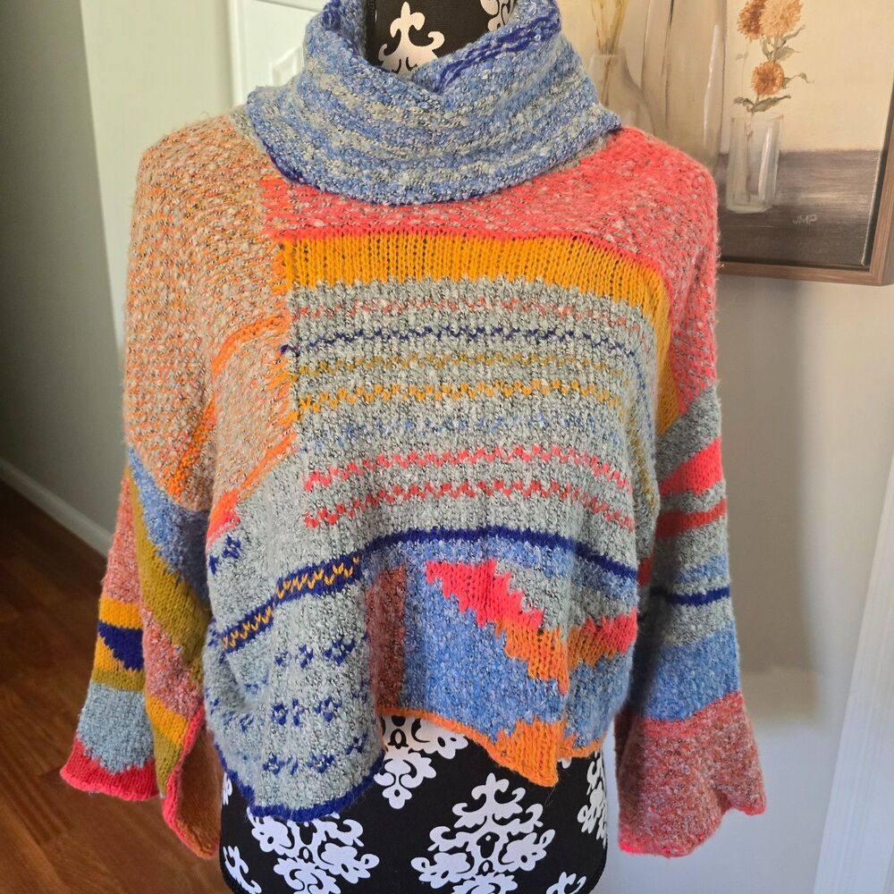 Sincerely Jules cropped boho knit color block knit Small 0620